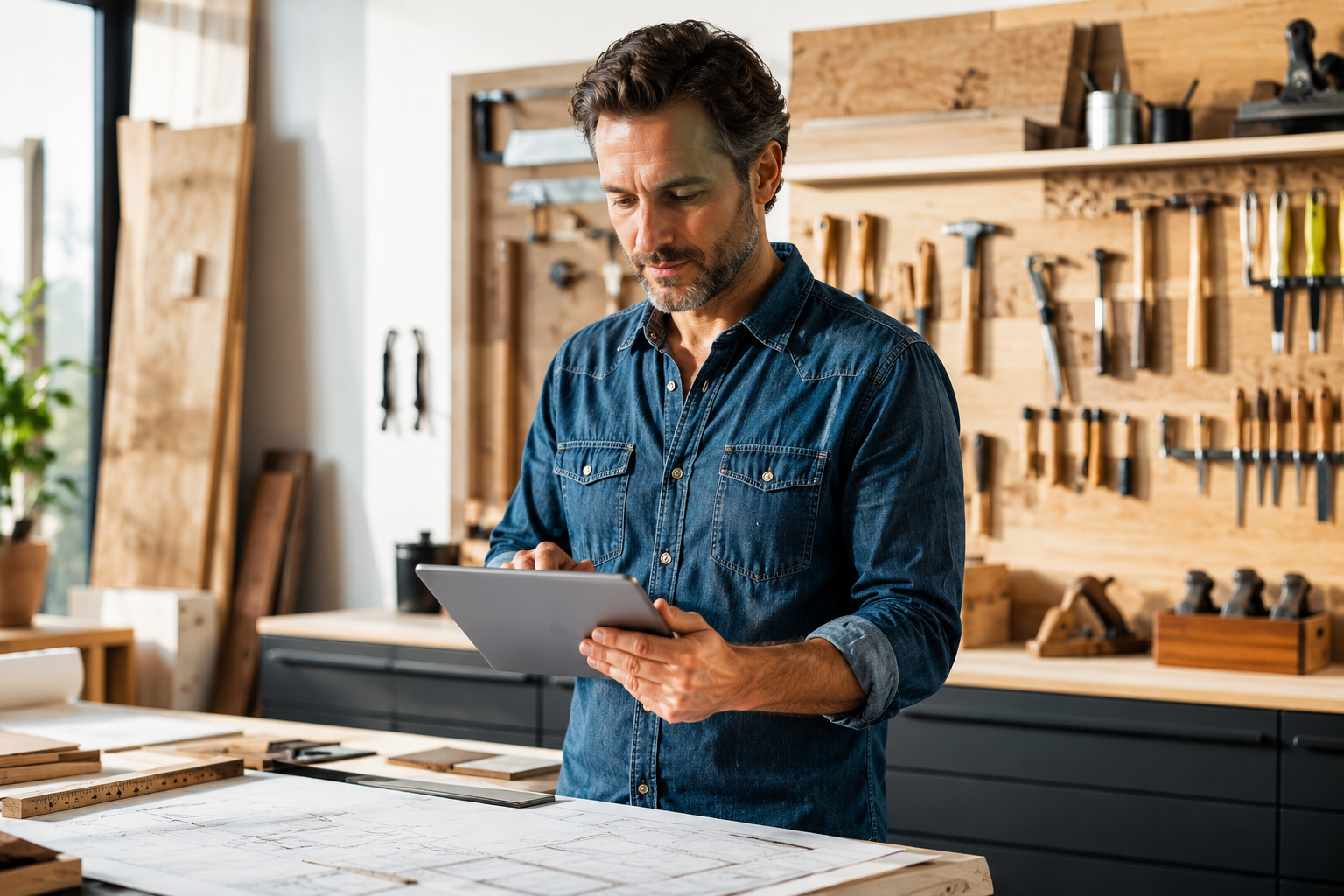 Artisan dirigeant dans un atelier premium